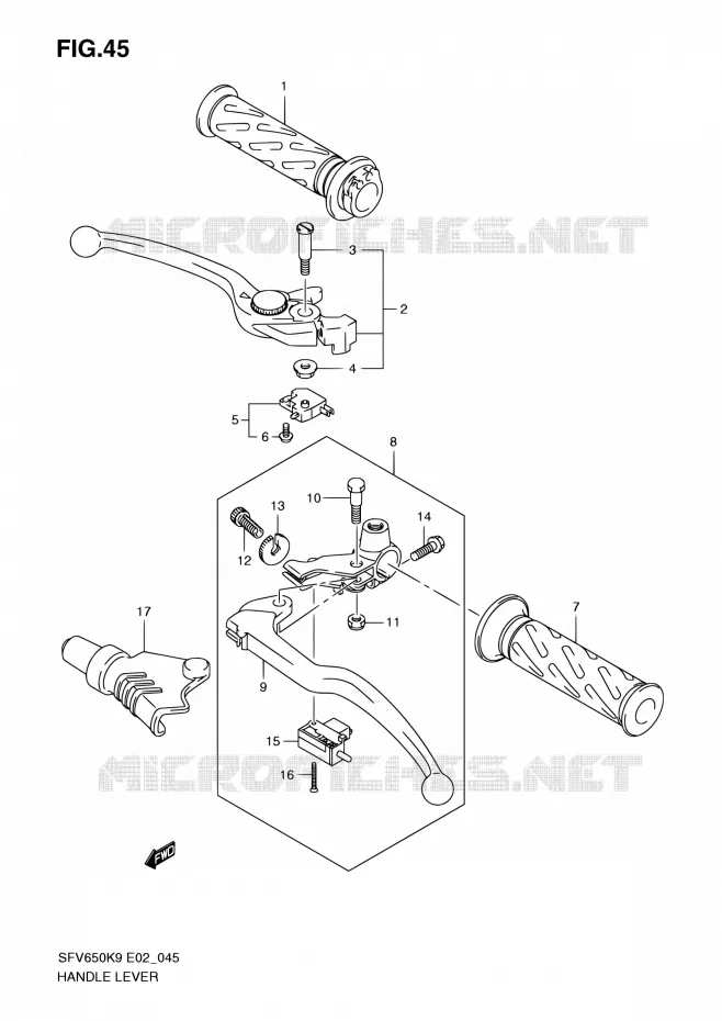 ENSEMBLE LEVIERS - POIGNEES Suzuki MOTO 650 GLADIUS 2009  SFV650AK9(E19,E24)