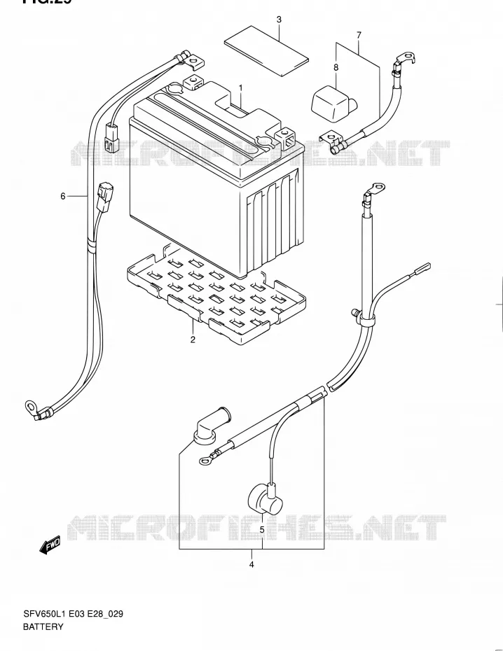 BATTERIE (SFV650L1 E28) Suzuki MOTO 650 GLADIUS 2011  SFV650A L1 (E03,E28,E33)