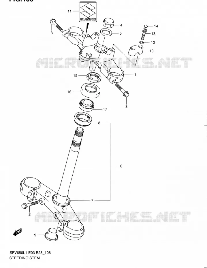 COLONNE DE DIRECTION Suzuki MOTO 650 GLADIUS 2011  SFV650A L1 (E03,E28,E33)