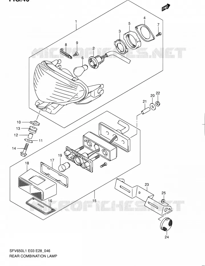 ENSEMBLE FEU ARRIERE Suzuki MOTO 650 GLADIUS 2011  SFV650A L1 (E03,E28,E33)