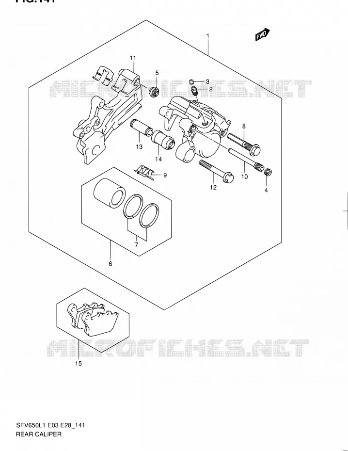 ETRIER DE FREIN ARRIERE (SFV650AL1 E28) Suzuki MOTO 650 GLADIUS 2011  SFV650A L1 (E03,E28,E33)