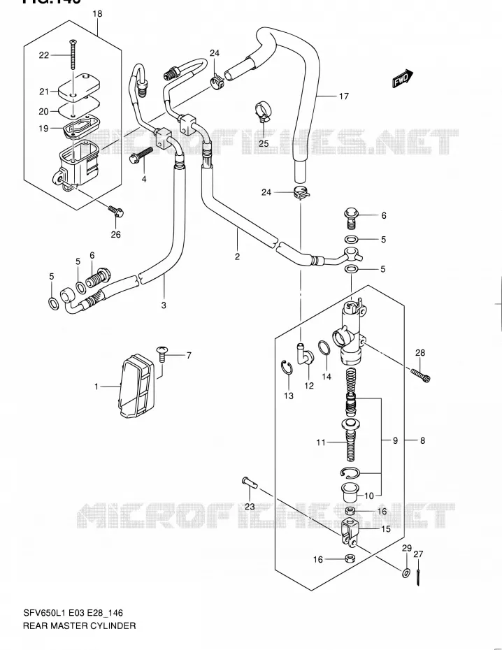 MAITRE CYLINDRE ARRIERE (SFV650AL1 E28) Suzuki MOTO 650 GLADIUS 2011  SFV650A L1 (E03,E28,E33)