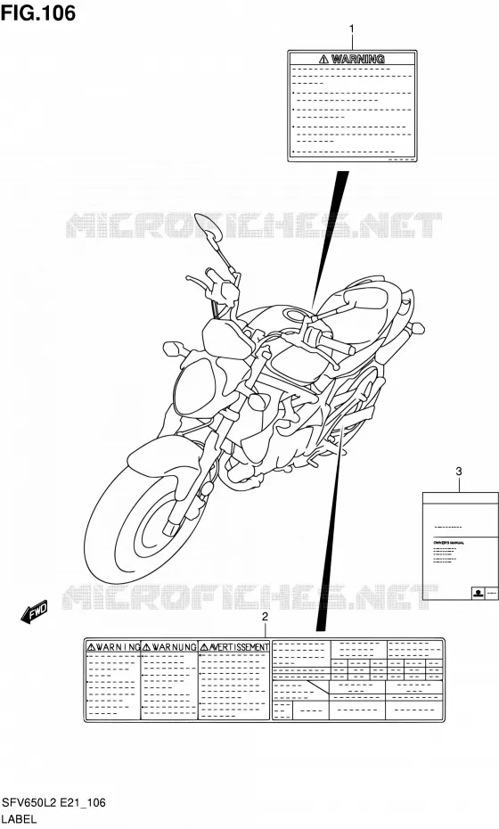 ETIQUETTE (SFV650AL2 E21) Suzuki MOTO 650 GLADIUS 2012  SFV650AL2(E21)