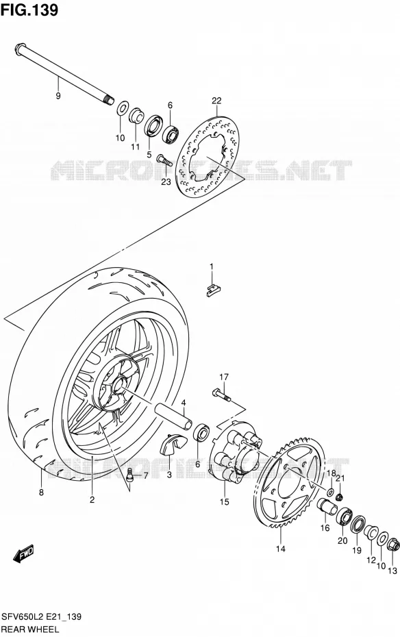 ROUE ARRIERE (SFV650L2 E24) Suzuki MOTO 650 GLADIUS 2012  SFV650AL2(E21)