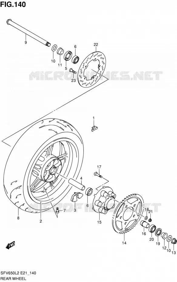 ROUE ARRIERE (SFV650UL2 E21) Suzuki MOTO 650 GLADIUS 2012  SFV650AL2(E21)