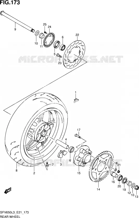ROUE ARRIERE (SFV650AL3 E21) Suzuki MOTO 650 GLADIUS 2013  SFV650A L3 (E21)