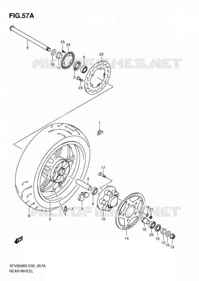 ROUE ARRIERE (SFV650AK9/UAK9/AL0/UAL0) Suzuki MOTO 650 GLADIUS 2010  SFV650UL0(E19)