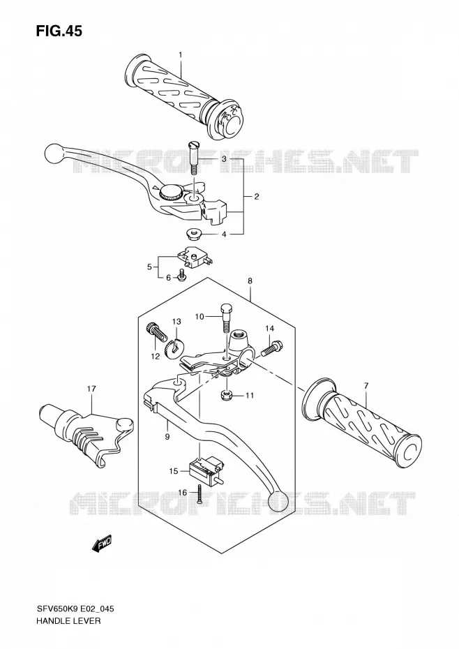 ENSEMBLE LEVIERS - POIGNEES Suzuki MOTO 650 GLADIUS 2010  SFV650UL0(E24)