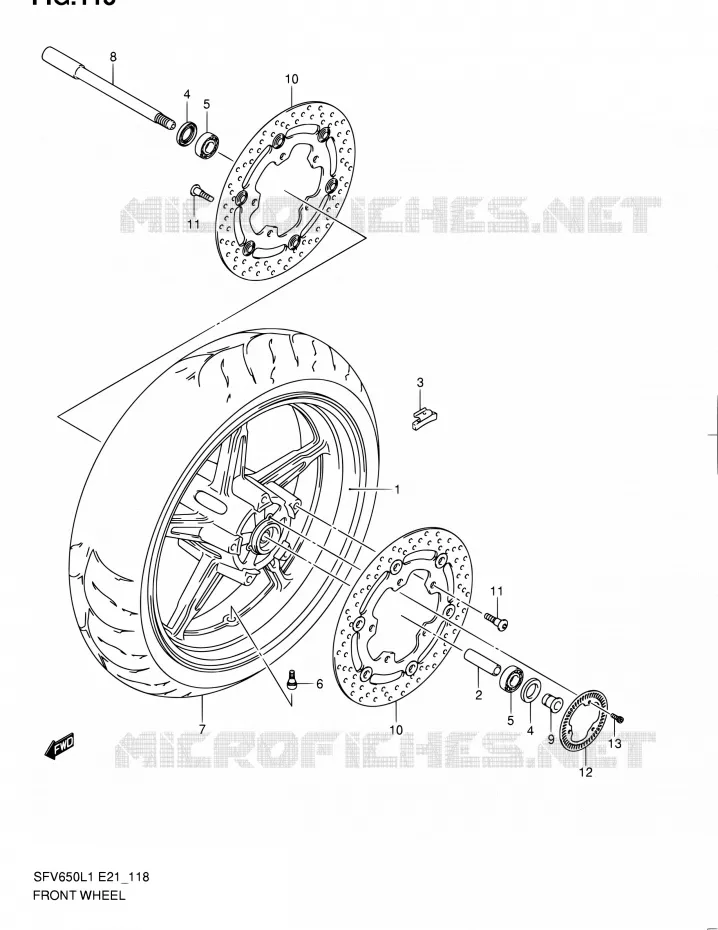 ROUE AVANT (SFV650AL1 E21) Suzuki MOTO 650 GLADIUS 2011  SFV650UL1(E24)