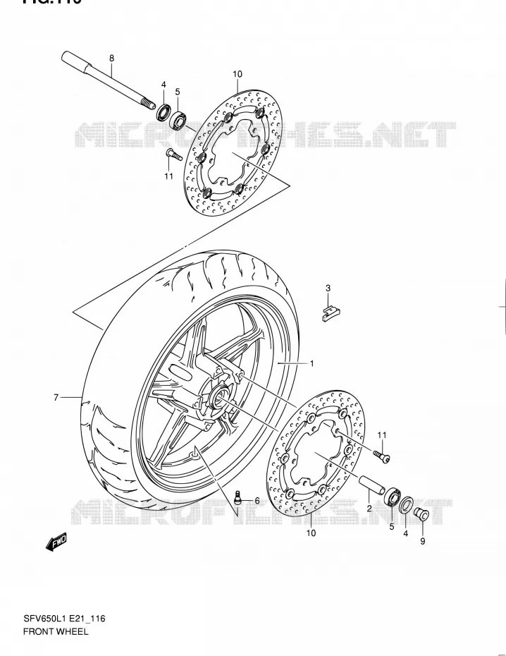 ROUE AVANT (SFV650L1 E21) Suzuki MOTO 650 GLADIUS 2011  SFV650UL1(E24)