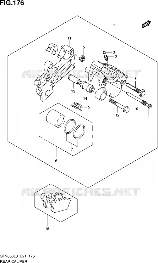 ETRIER DE FREIN ARRIERE (SFV650L3 E24) Suzuki MOTO 650 GLADIUS 2013  SFV650U L3 (E21)