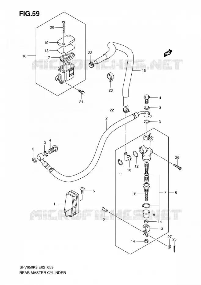 MAITRE CYLINDRE ARRIERE (SFV650K9/UK9/L0/UL0) Suzuki MOTO 650 GLADIUS 2009  SFV650UAK9(E24)