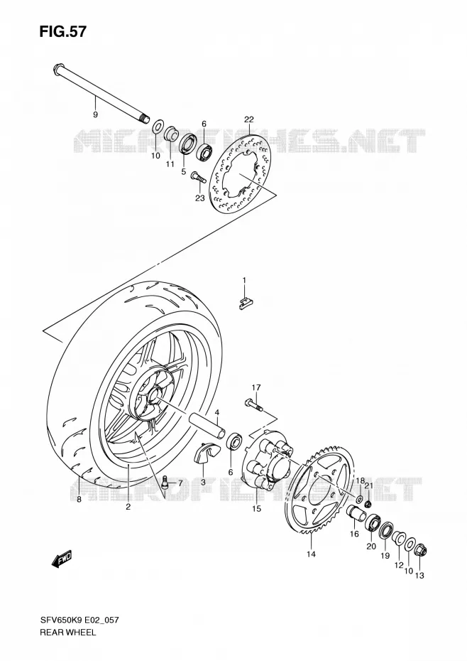 ROUE ARRIERE (SFV650K9/UK9/L0/UL0) Suzuki MOTO 650 GLADIUS 2009  SFV650UAK9(E24)
