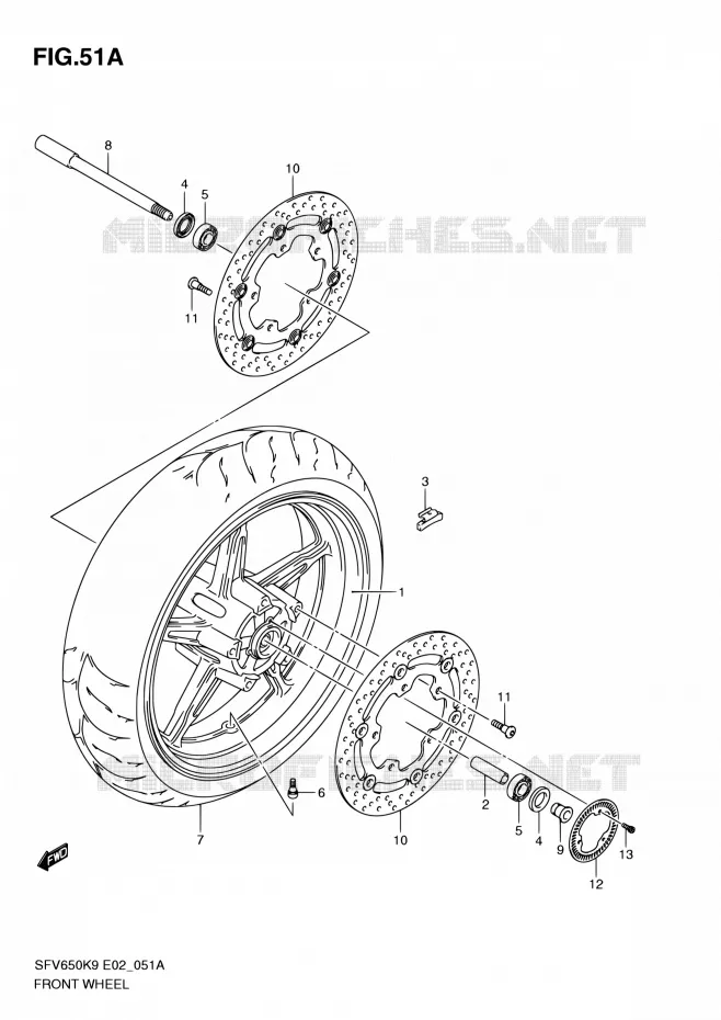 ROUE AVANT (SFV650AK9/UAK9/AL0/UAL0) Suzuki MOTO 650 GLADIUS 2009  SFV650UAK9(E24)