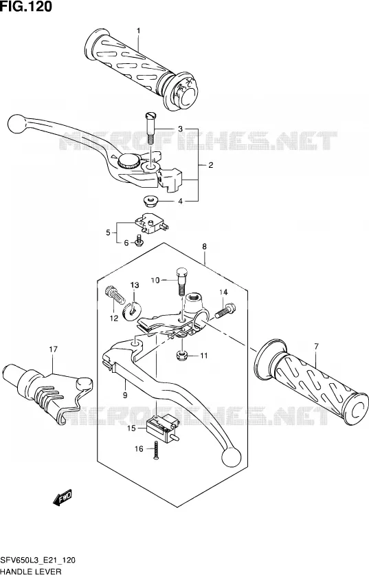 ENSEMBLE LEVIERS - POIGNEES Suzuki MOTO 650 GLADIUS 2013  SFV650UA L3 (E21)