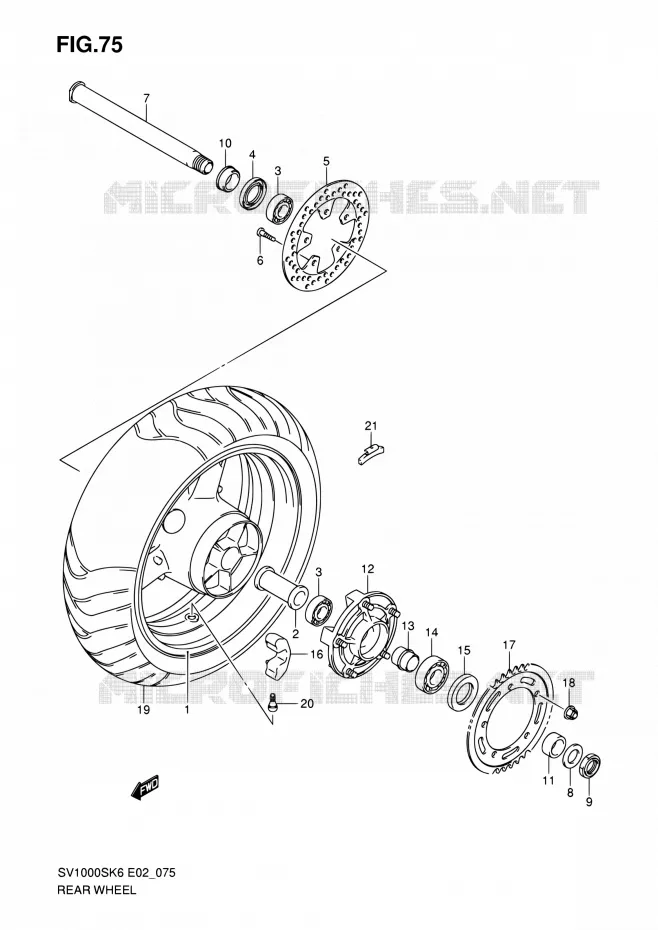 ROUE ARRIERE Suzuki MOTO 1000 SV 2006  SV1000K6(E19)