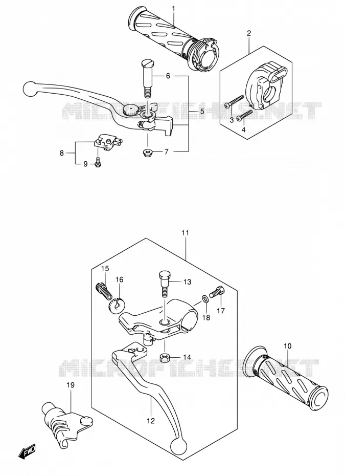 ENSEMBLE LEVIERS - POIGNEES (MODEL K3/K4/K5/K6) Suzuki MOTO 650 SV 2003  SV650K3