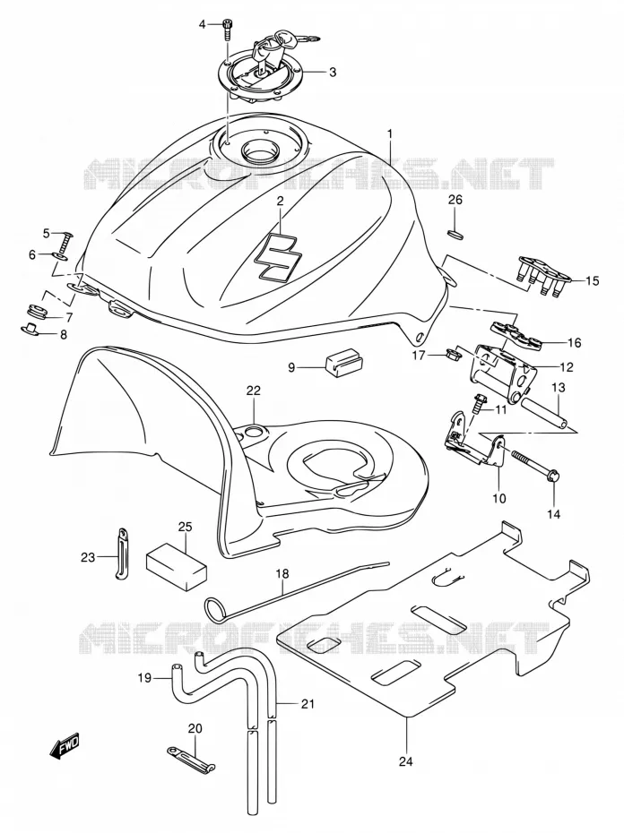 RESERVOIR D'ESSENCE (MODELE K4) Suzuki MOTO 650 SV 2004  SV650 K4