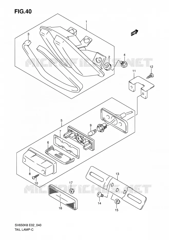 ENSEMBLE FEU ARRIERE Suzuki MOTO 650 SV 2008  SV650AK8(E19)