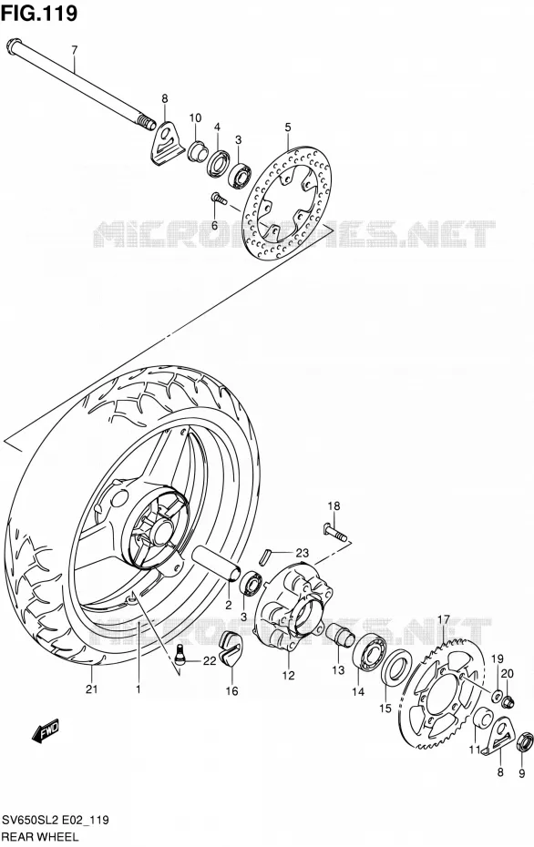 ROUE ARRIERE (SV650SL2 E24) Suzuki MOTO 650 SV 2012  SV650SL2(E24)