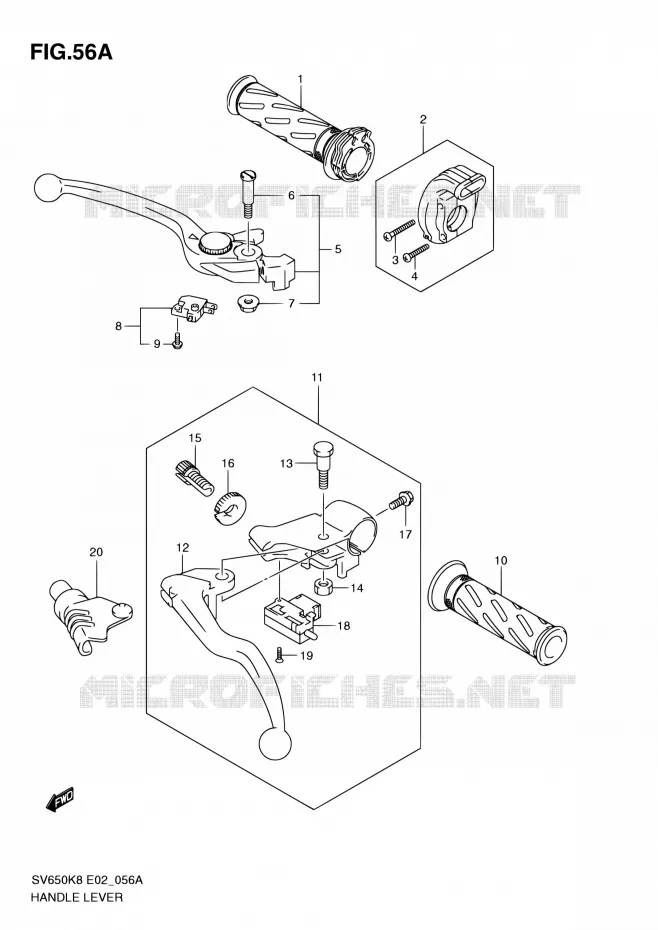 ENSEMBLE LEVIERS - POIGNEES (MODEL L0) Suzuki MOTO 650 SV 2010  SV650SAL0(E19)