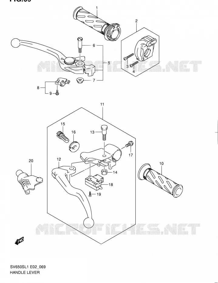 ENSEMBLE LEVIERS - POIGNEES (SV650SUL1 E24) Suzuki MOTO 650 SV 2011  SV650SAL1(E24)