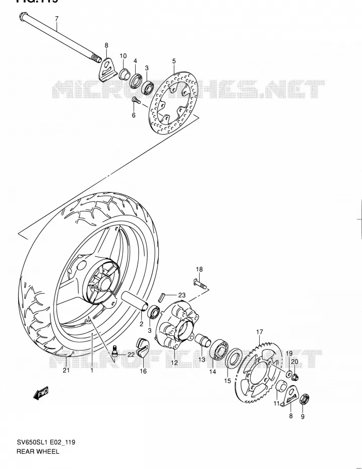 ROUE ARRIERE (SV650SL1 E24) Suzuki MOTO 650 SV 2011  SV650SAL1(E24)