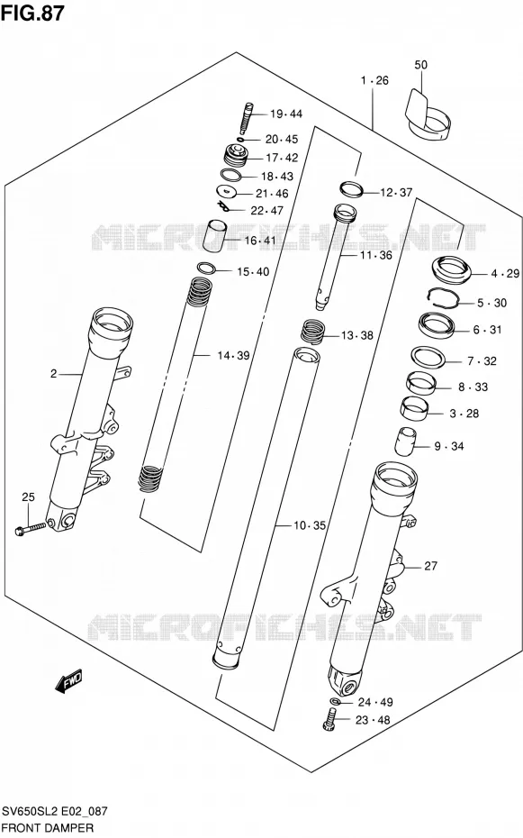 AMORTISSEUR AVANT (SV650SUL2 E24) Suzuki MOTO 650 SV 2012  SV650SAL2(E24)