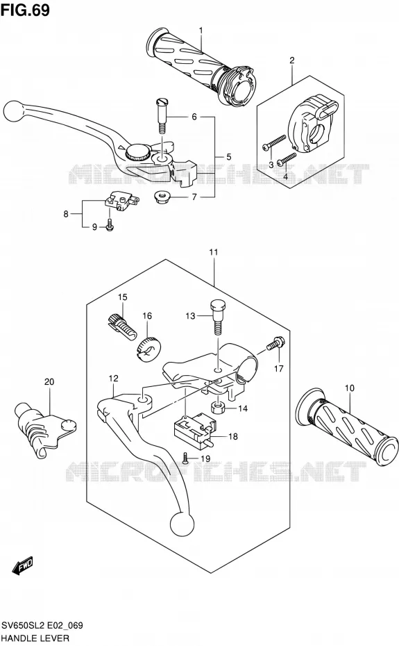 ENSEMBLE LEVIERS - POIGNEES (SV650SAL2 E24) Suzuki MOTO 650 SV 2012  SV650SAL2(E24)