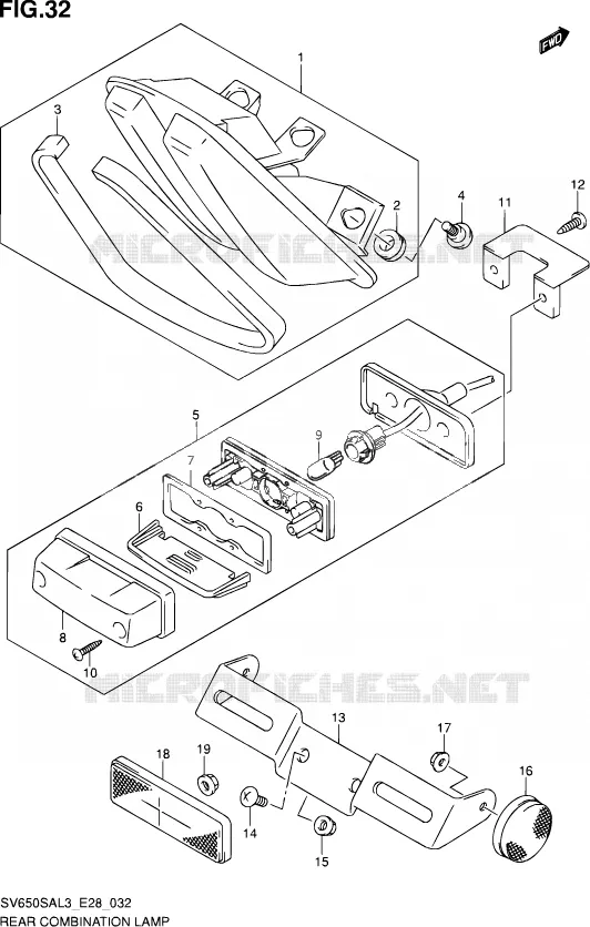 ENSEMBLE FEU ARRIERE Suzuki MOTO 650 SV-S 2013  SV650SA L3 (E03,E28,E33)