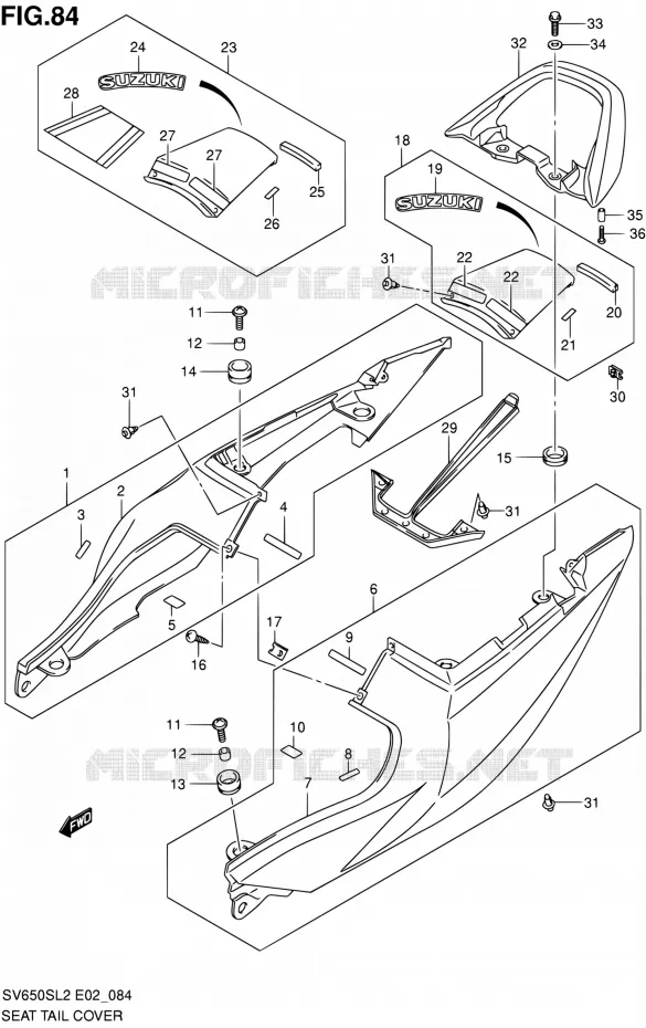 CARENAGES ARRIERE Suzuki MOTO 650 SV 2012  SV650SUL2(E24)
