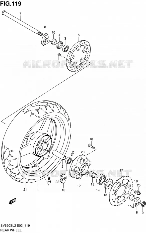 ROUE ARRIERE (SV650SL2 E24) Suzuki MOTO 650 SV 2012  SV650SUL2(E24)