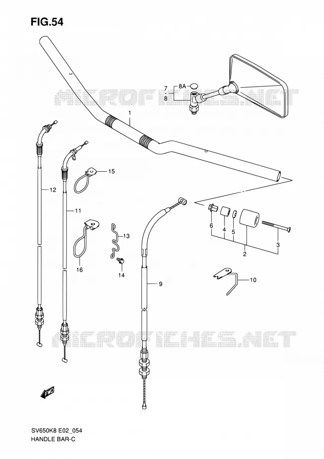GUIDON (WITHOUT COWLING) Suzuki MOTO 650 SV 2008  SV650SUAK8(E19)