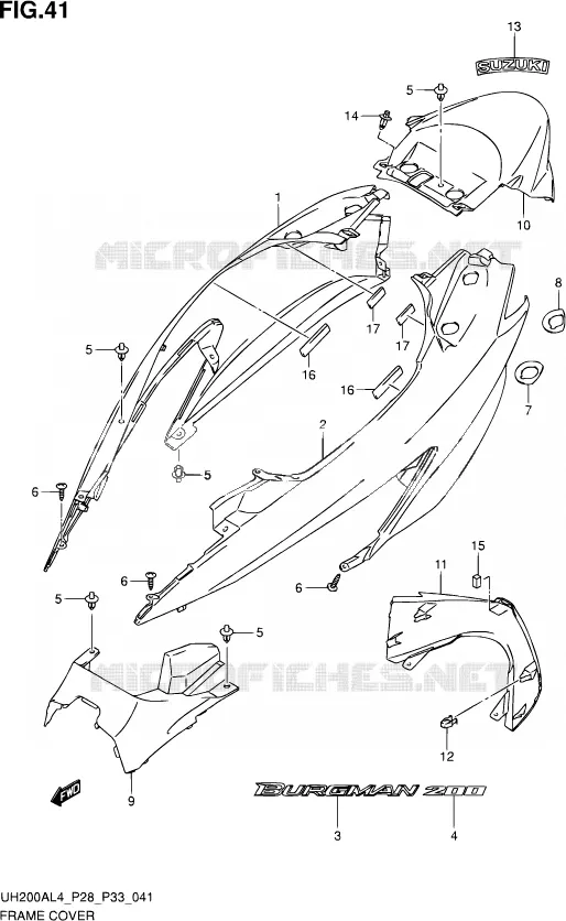 CARENAGES ARRIERE Suzuki SCOOTER 200 BURGMAN 2014  UH200A L4 (P03,P28,P33)