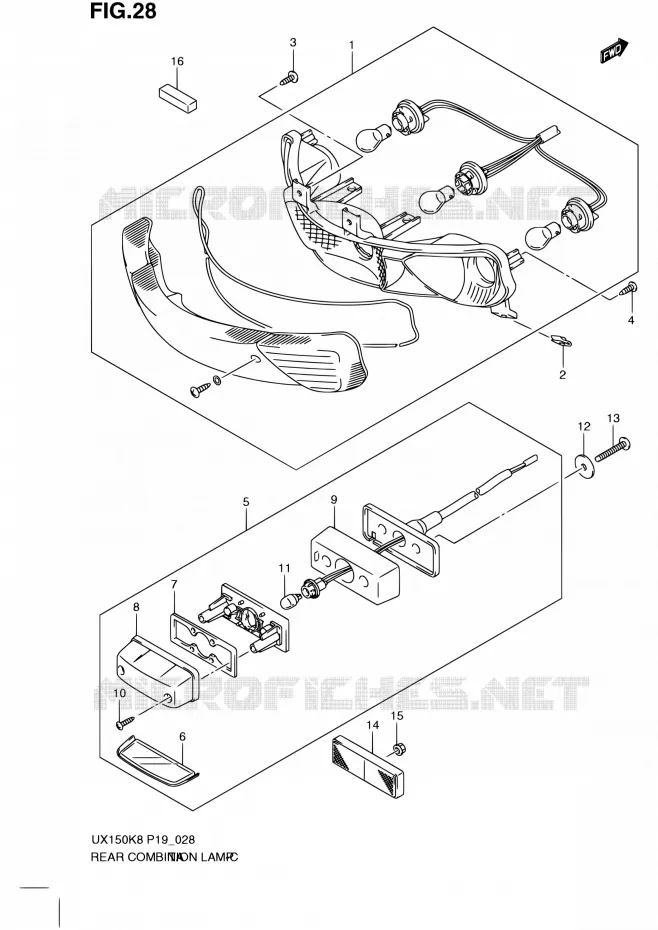 ENSEMBLE FEU ARRIERE Suzuki SCOOTER 150 SIXTEEN 2010  UX150 L0 (P19)
