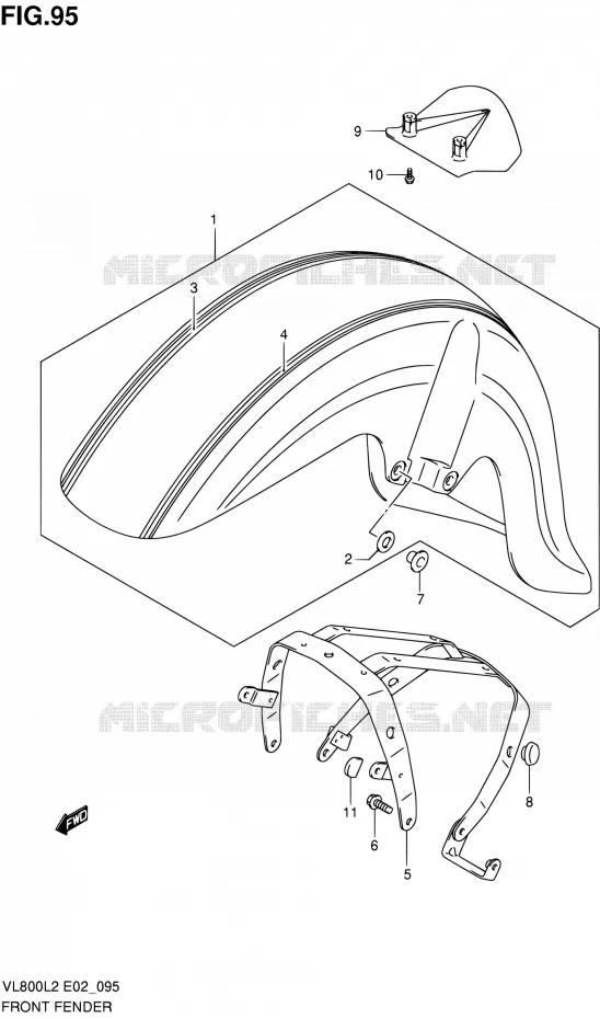GARDE BOUE AVANT (VL800CL2 E02) Suzuki MOTO 800 VOLUSIA 2012  VL800L2