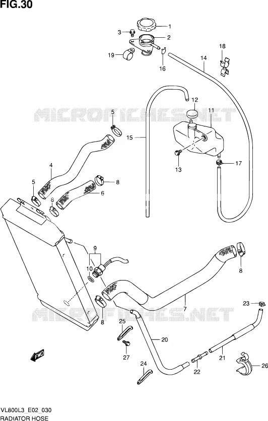 DURITE DE RADIATEUR (VL800CL3 E02) Suzuki MOTO 800 VOLUSIA 2013  VL800 L3 (E19)