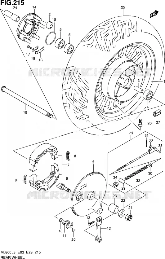 ROUE ARRIERE (VL800CL3 E03) Suzuki MOTO 800 VOLUSIA 2013  VL800 L3/VL800T L3/VL800C L3
