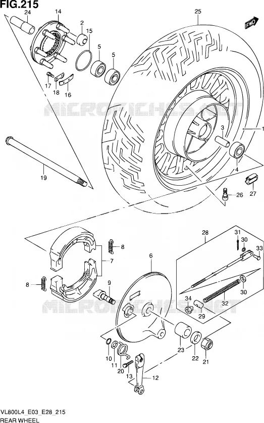 ROUE ARRIERE (VL800CL4 E03) Suzuki MOTO 800 VOLUSIA 2014  VL800 L4/VL800T L4/VL800C L4