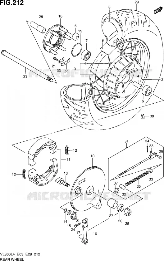 ROUE ARRIERE (VL800L4 E03) Suzuki MOTO 800 VOLUSIA 2014  VL800 L4/VL800T L4/VL800C L4