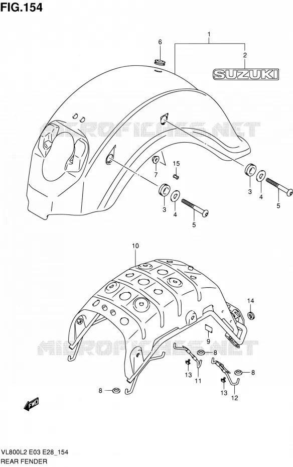 GARDE BOUE ARRIERE (VL800L2 E28) Suzuki MOTO 800 VOLUSIA 2012  VL800CL2