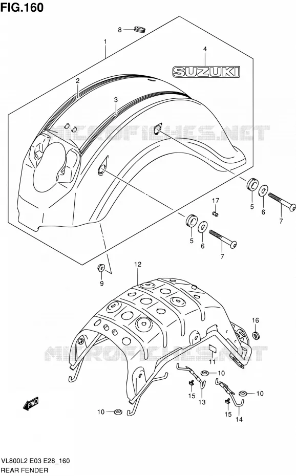 GARDE BOUE ARRIERE (VL800TL2 E28) Suzuki MOTO 800 VOLUSIA 2012  VL800CL2