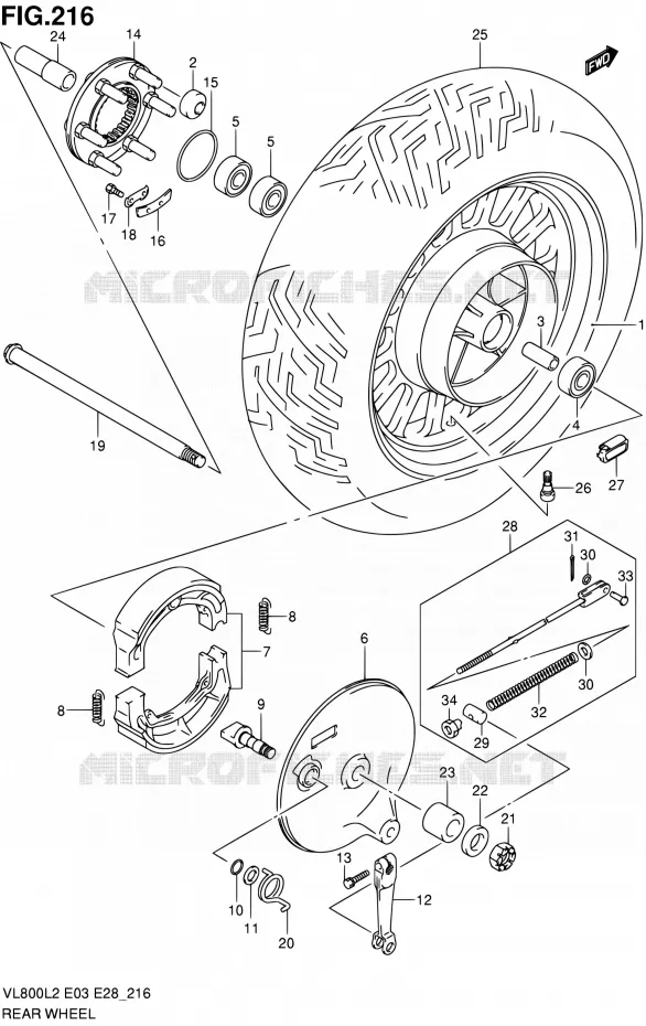 ROUE ARRIERE (VL800CL2 E28) Suzuki MOTO 800 VOLUSIA 2012  VL800CL2