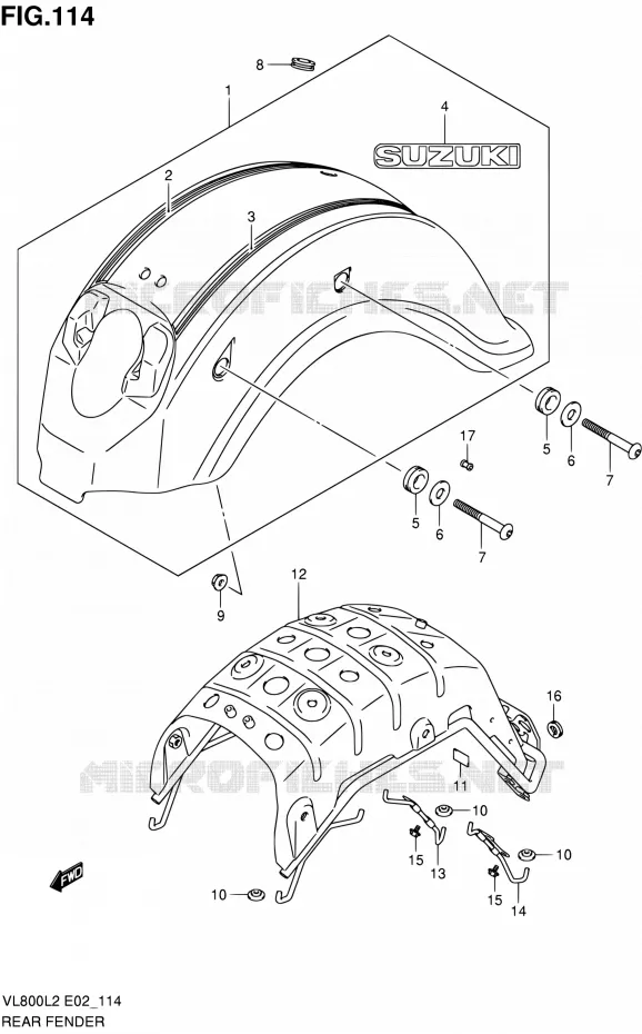 GARDE BOUE ARRIERE (VL800CL2 E02) Suzuki MOTO 800 VOLUSIA 2012  VL800UEL2