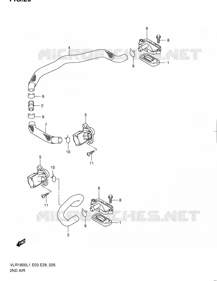 SYSTÈME DE RECYCLAGE GAZ D'ECHAPPEMENT Suzuki MOTO 1800 INTRUDER 2011  VLR1800 L1/VLR1800T L1 (E03,E28,E33)