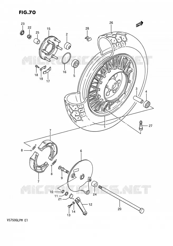 ROUE ARRIERE (VS750GLEFH/GLEPH) Suzuki MOTO 750 INTRUDER 1985  VS750GLF(E02)