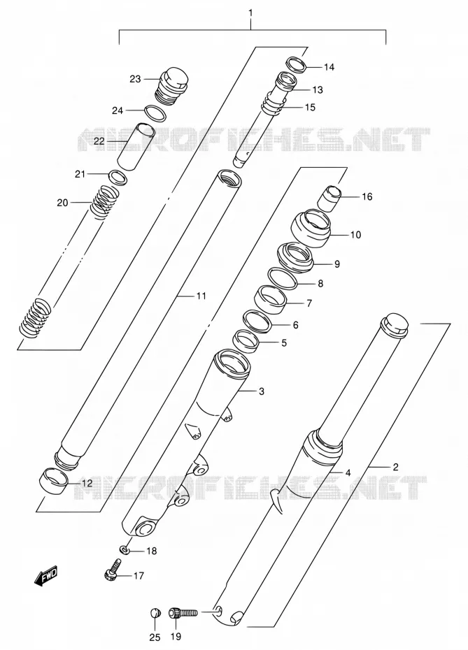 FOURCHE AVANT (MODELE N/P/R/S) Suzuki MOTO 800 INTRUDER 1995  VS800GL S (E02,E04,E17,E18,E22,E25,E34,E37)
