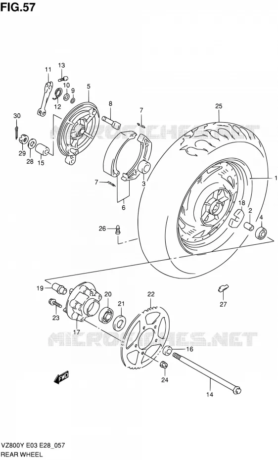ROUE ARRIERE Suzuki MOTO 800 MARAUDER 2002  VZ800K2(E03,E28,E33)